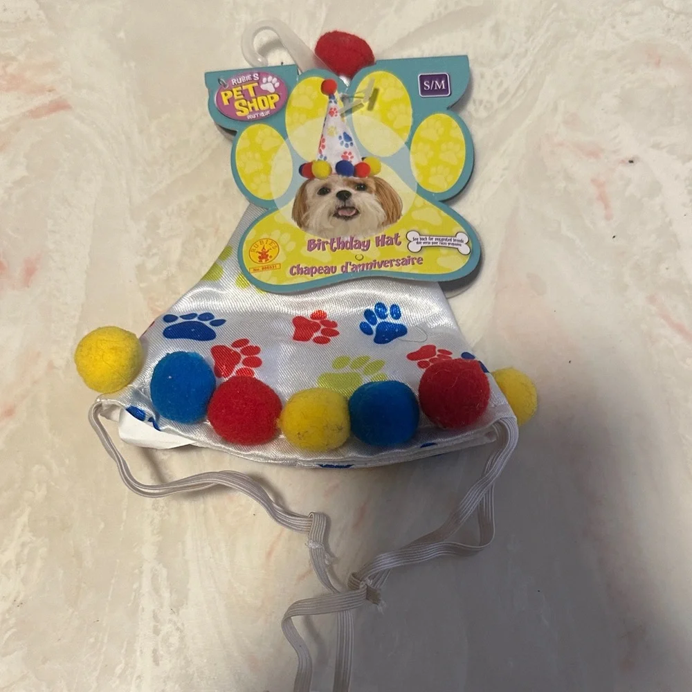Rubie's Festive Dog Birthday Hat with Colorful Pom Poms